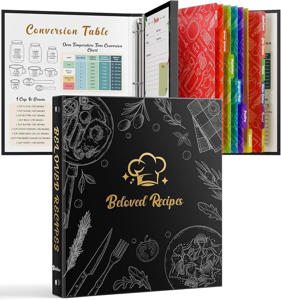 Recipe Binder 8.5"x11" 3 Ring Set, Waterproof Full Recipe Book Binder with Plastic Sleeves, Recipes, Dividers & Labels, Blank Recipe Card Book to Write in Your Own Recipes