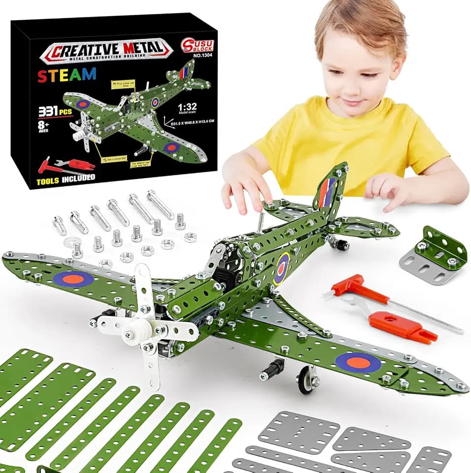 BESTYMXY Model Airplane, Assembly Building Set 1:32 Scale Airplane Model Metal Toys, STEM Projects for Kids Ages 8-12, DIY Education Airplane Metal Model Kits