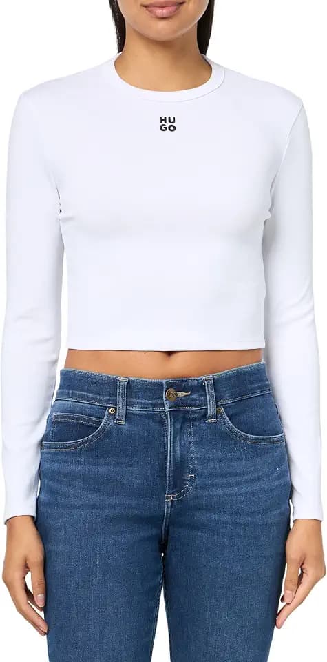 Hugo Women's Stacked Logo Ribbed Long Sleeve Top