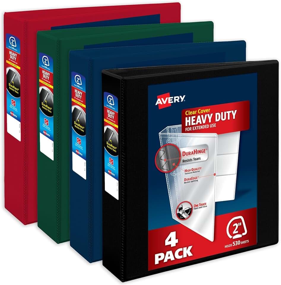 Avery Heavy-Duty View 3 Ring Binders, 2", 4 Assorted Dark Binders
