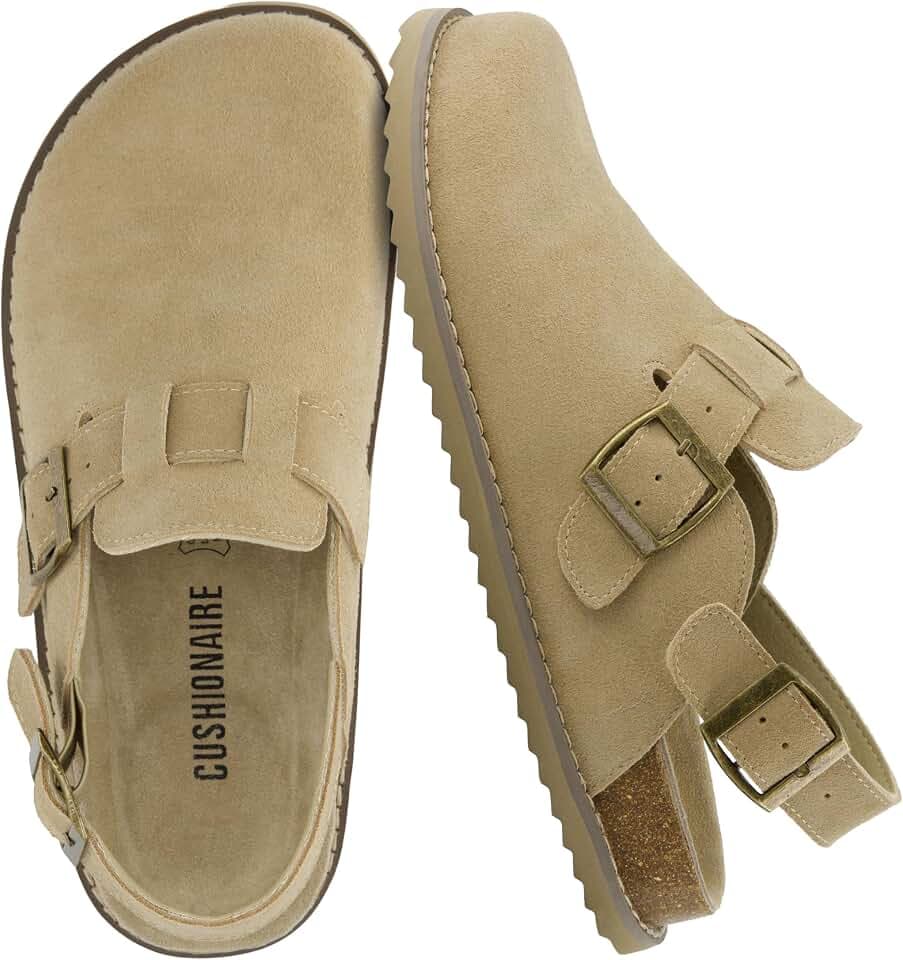 CUSHIONAIRE Brooklyn Genuine Suede Slingback Clogs for Women with Buckle