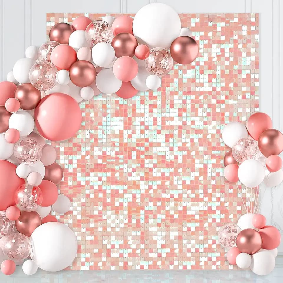 Pink Shimmer Wall Backdrop Sequin Backdrop Sequin Shimmer Wall 24 Panels Photo Backdrops for Wedding Bridal Shower Birthday Decorations