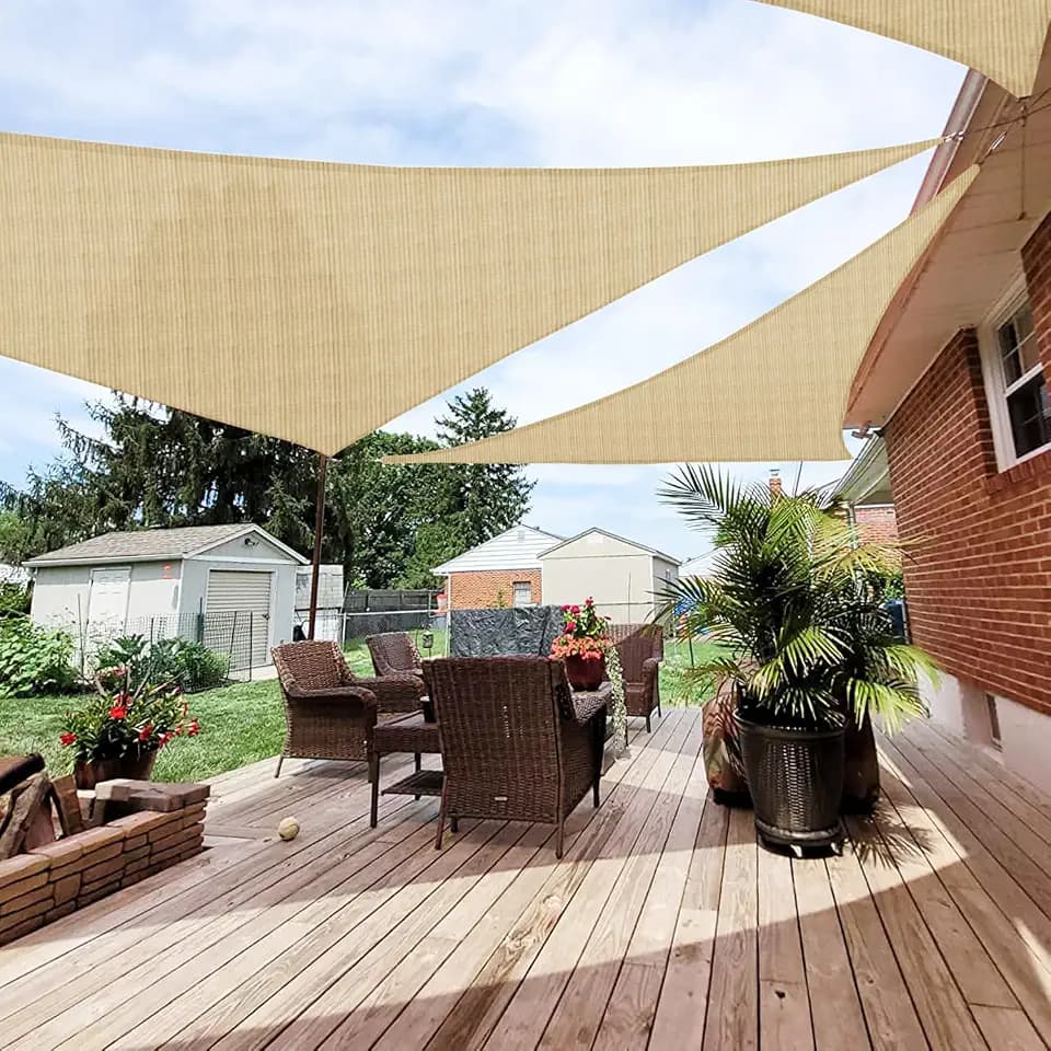 Patio Paradise 15' x 15' x 15' Sun Shade Sail Triangle Canopy Shade Cloth Fabric Sunlight Block Patio Pergola Cover HDPE Deck Awning for Outdoor Backyard Roof Shading, Sand