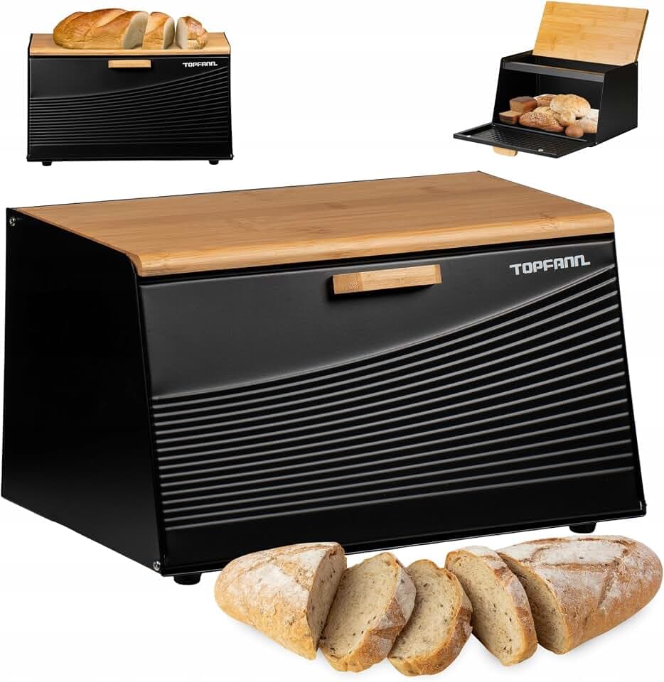 Brotkästen Brotkorb Brotbox Bambus Groß Brotbehälter Brotdose Schwarz Metall
