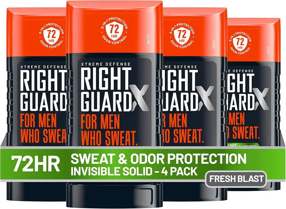 Right Guard Xtreme Defense Invisible Solid Antiperspirant Deodorant, Fresh Blast Scent - 5-in-1 Deodorant Men Can Trust, 72-Hour Odor Control, 2.6 oz (4 Pack)