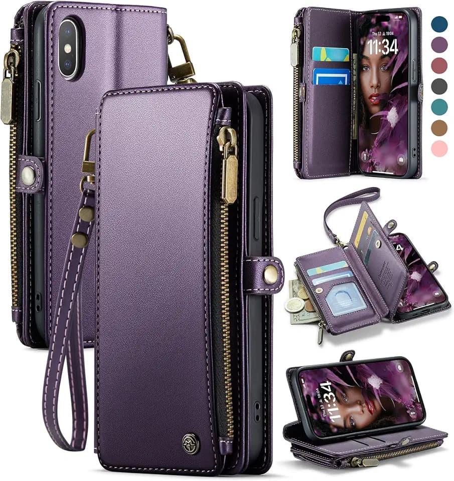 Defencase for iPhone Xs/X Wallet Case with RFID Block Card Holder, Purple