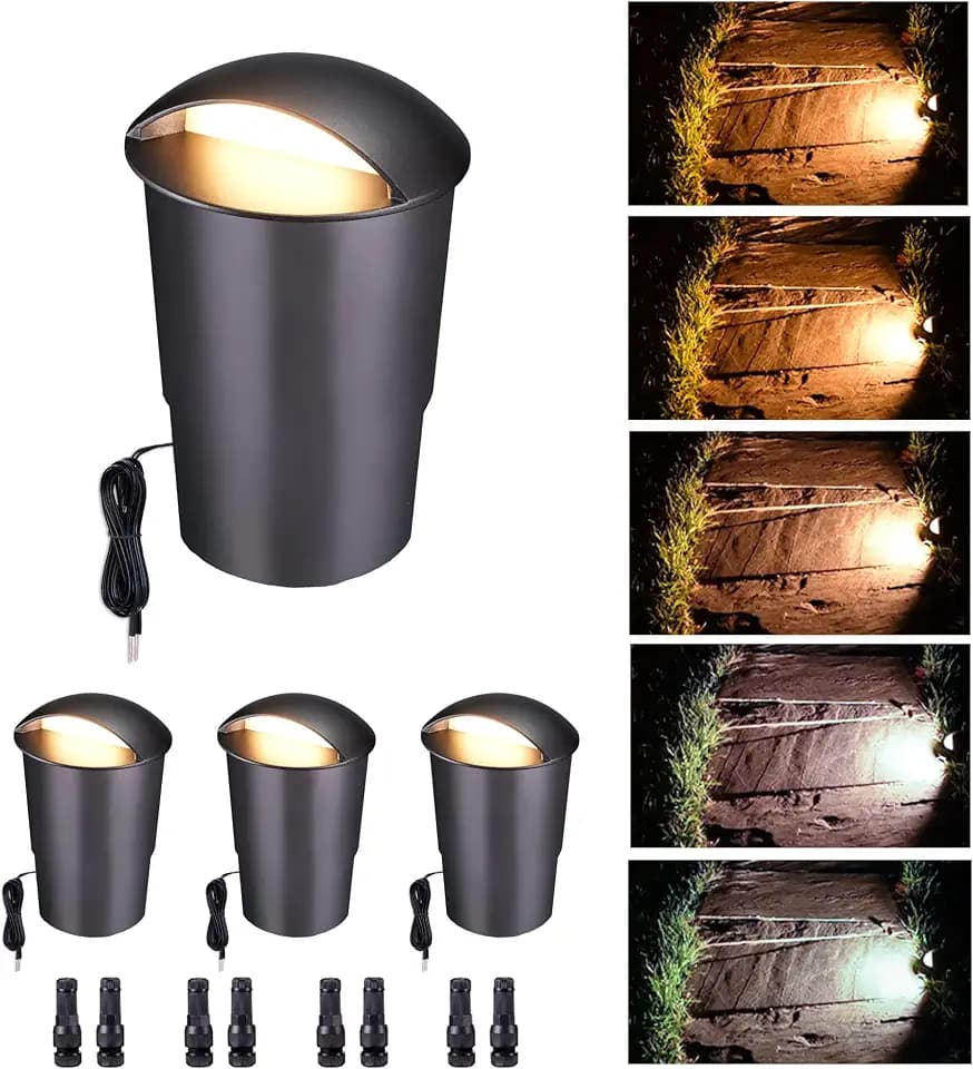 In Ground Landscape Lighting Low Voltage - 2700K-5000K 5 Color Selectable LED IP67 Well Lights, Turret Top 12V Outdoor in-Grade Light, ORB Aluminum for Driveway Garden Lawn 3W 170LM 4 Pack