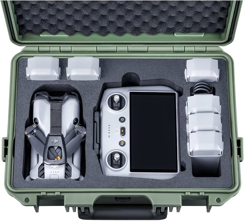 Lykus Titan MM510 Waterproof Hard Case for DJI Mini 5 Pro and RC2/RC-N3, Shoulder Strap Included, Support up to 7 batteries, Green [CASE ONLY]