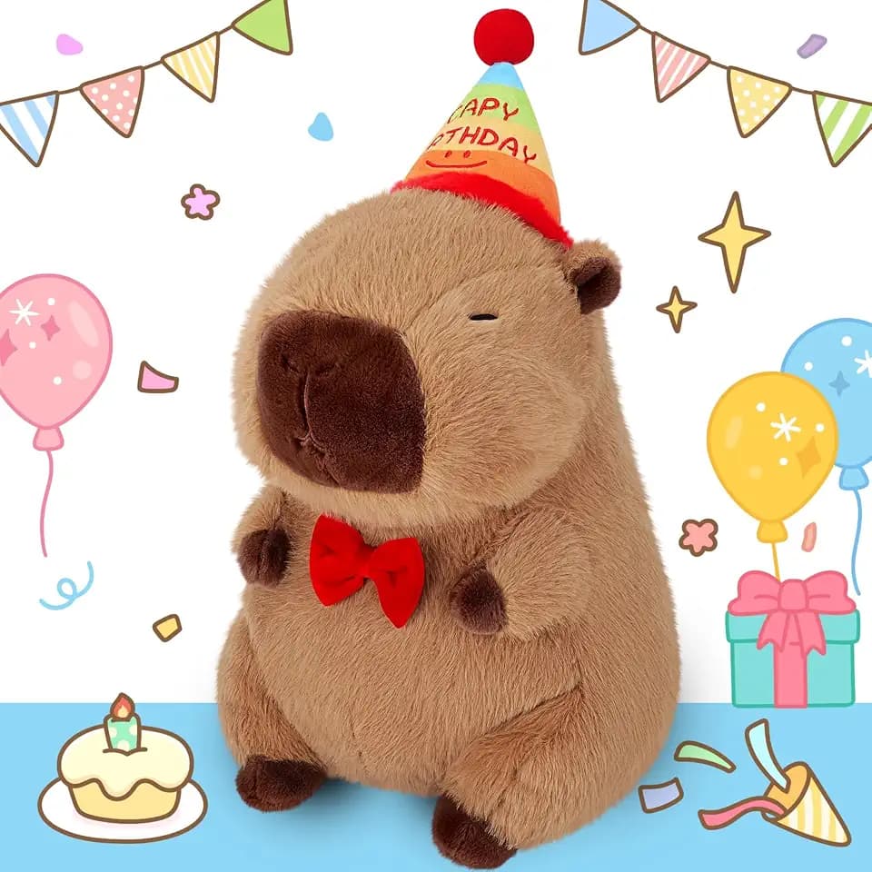 Achwishap Happy Birthday Capybara Plush, 18” Brown Capybara Stuffed Animals