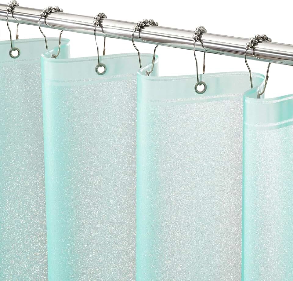 Seenus Waterproof Plastic Teal Glitter Shower Curtain Extra Long 72 x 84 Inch, Sparkle PEVA Shower Curtain Liner with 3 Large Magnets, Aqua Green Blingbling Tall Bathroom Decor Shower Curtain