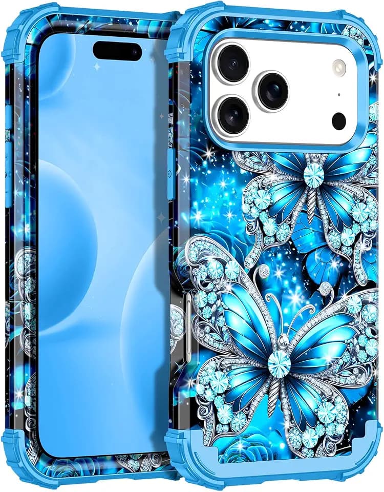 Casetego for iPhone 18 Pro Case,iPhone 17 Pro Case,Glow in The Dark Three Layer Heavy Duty Sturdy Shockproof Full Protection Hard PC+Soft TPU Bumper Case for iPhone 18/17 Pro,Bright Blue