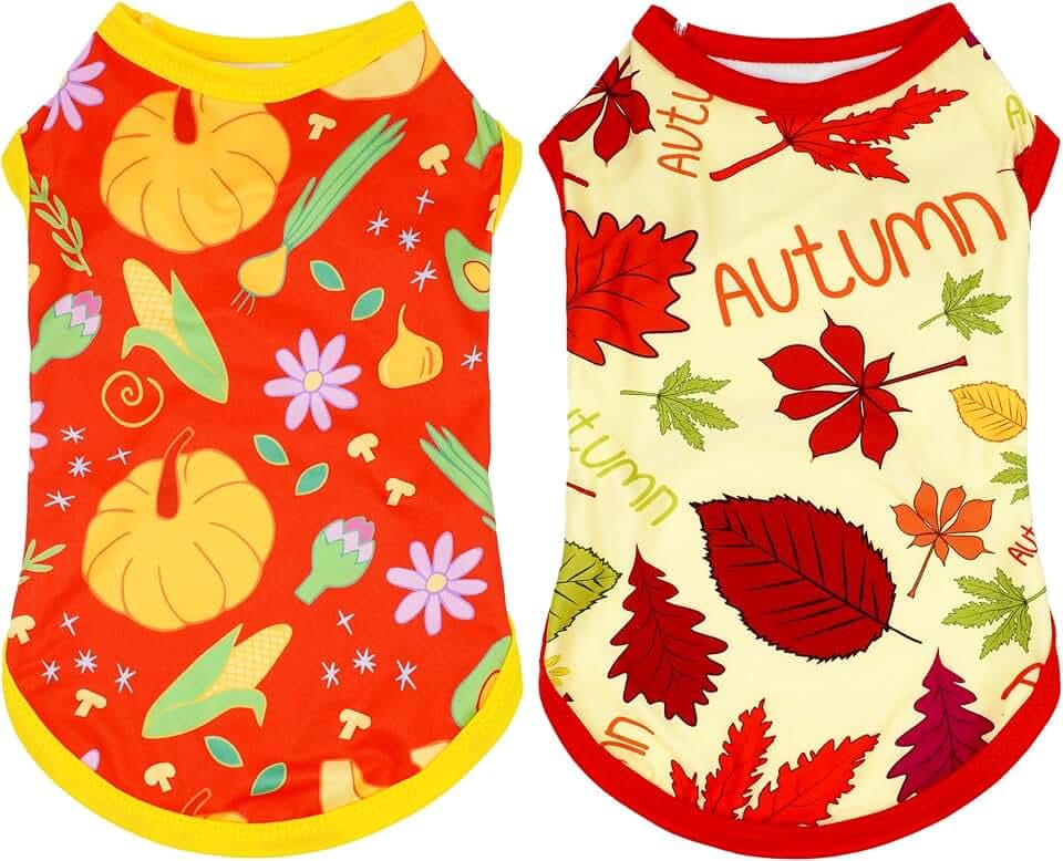 2PCS Fall Dog Shirts XS Sleeveless Autumn Tee Vest T-Shirt Tank Top