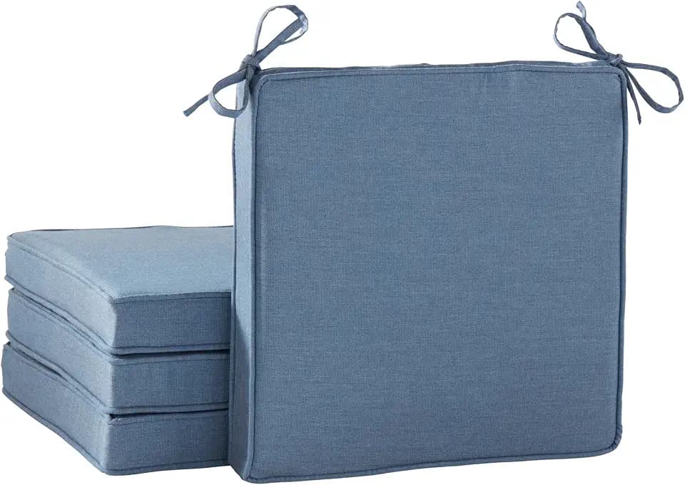 Indoor/Outdoor Chair Pads in Sunbrella Fabric – 17''x17'' Patio Seat Cushions with Foam Insert, Removable Reversible Cover & Ties for Patio Dining Chairs – Set of 2 or 4, Spectrum Denim