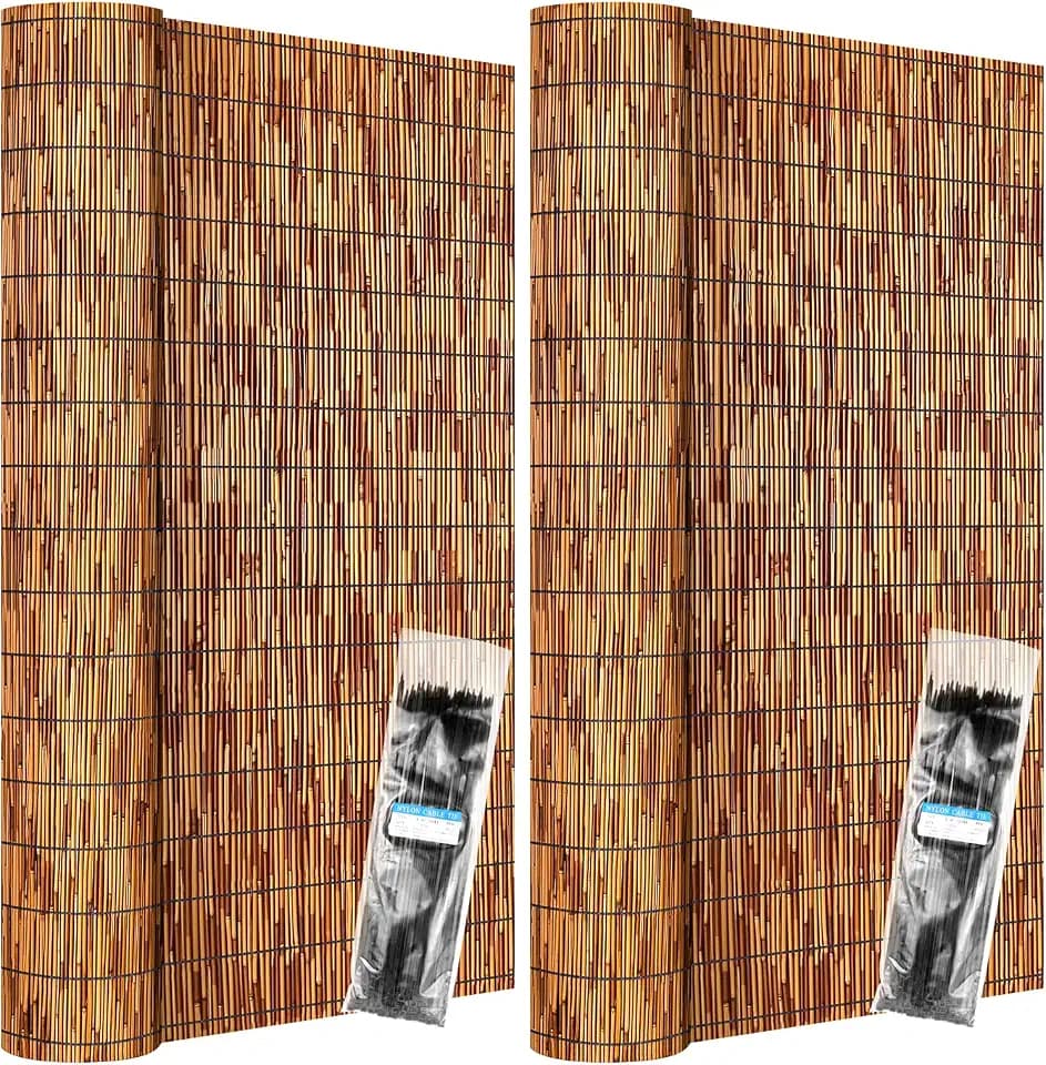 ZNCMRR Reed Fencing Rolls 2 Pcs Natural Bamboo Fence 4FT X 16.4FT Privacy Screen Curtains Fence for Balcony Patio Garden Backyard Shades Outdoor (Brown