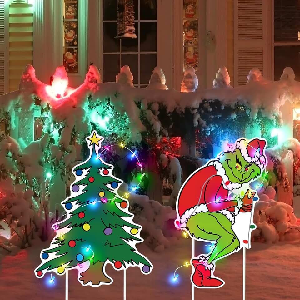 2 Pcs Christmas Yard Signs Stakes Decorations Large Christmas Garden Stake Outdoor Patio Yard Lawn Signs for Holiday Lawn Garden Pathway Decoration