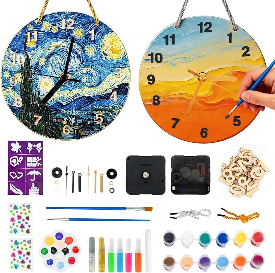HAPMARS 2 Pack Clock Making Kit with Glue, Glitter Glue,Glow Glue