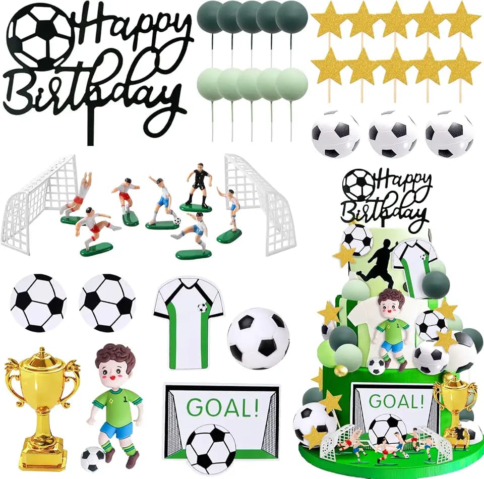 Knana 40Pcs Soccer Cake Toppers Soccer Ball Player Cake Decorations