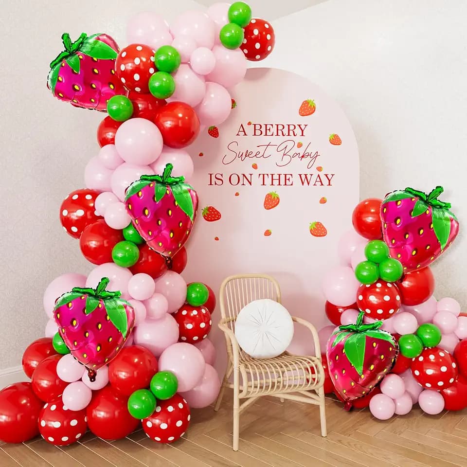 Strawberry Balloon Garland Arch Kit for Berry First Birthday Party