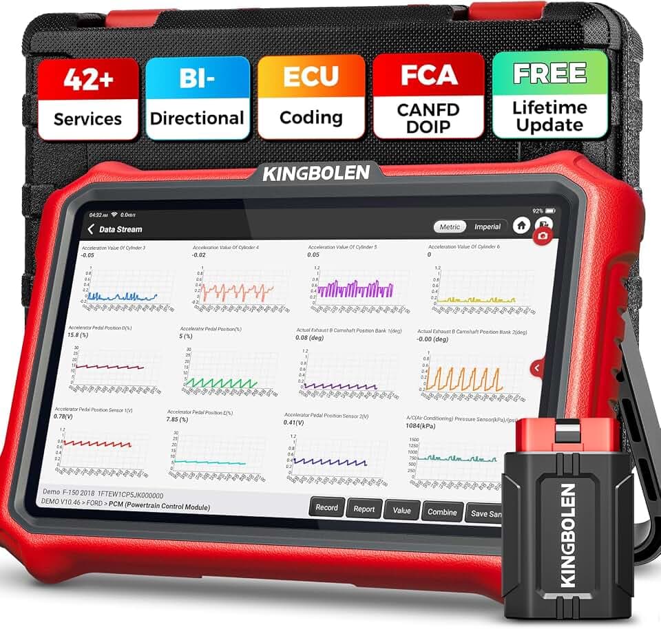 KINGBOLEN K8 PRO Obd2 Diagnosegerät Bluetooth,Alles System Diagnosegerät Auto mit Bi-Direktionale,42+ Dienst Zurücksetzen,ECU-Kodierung,V.A.G-geführte,FCA,CANFD&DOIP,Lebenslanges Kostenloses Update