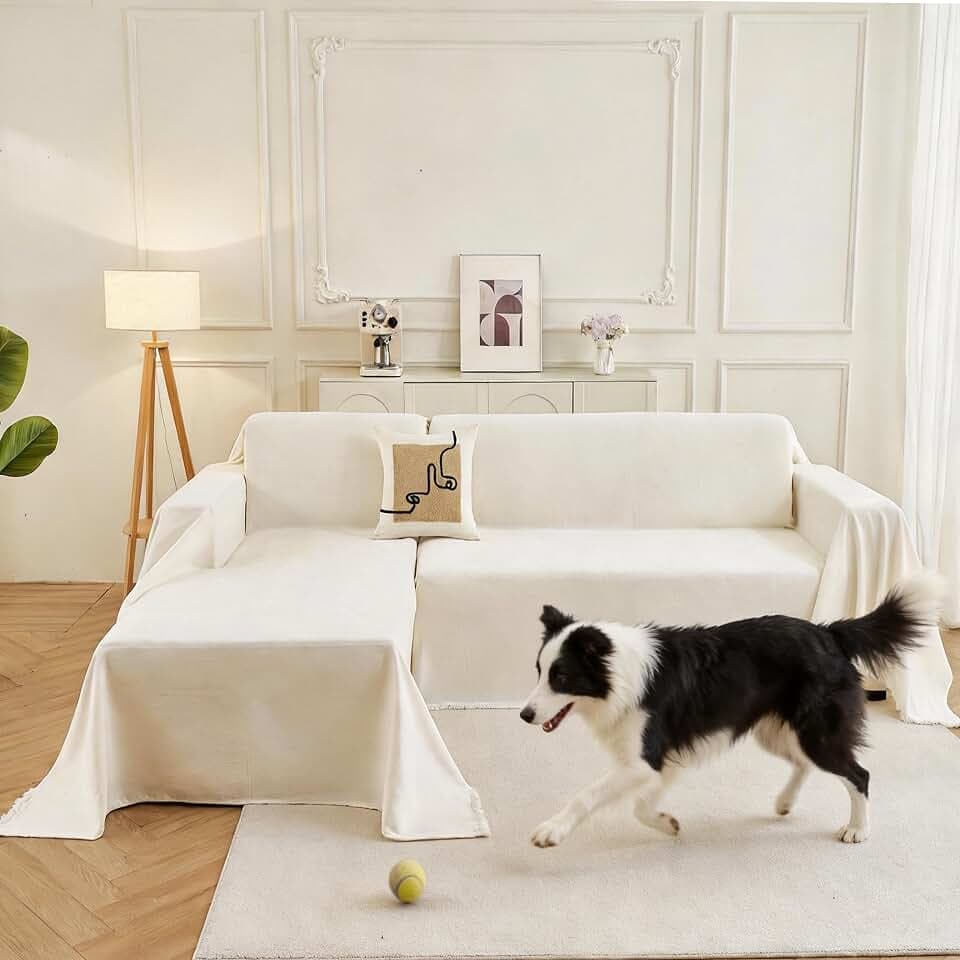 Sectional Couch Covers 2-Piece for L Shape Sofa Cream Large