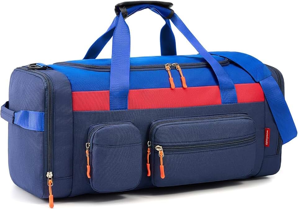 WOOMADA Kids Travel Bag with Shoe & Wet Pockets, Carry On Duffle Bag for Overnight Trips, Sports, School(navy blue)