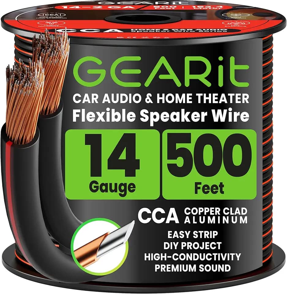 GEARit 14 Gauge Speaker Wire 500FT,14/2 Speaker Cable for Home & Car Audio