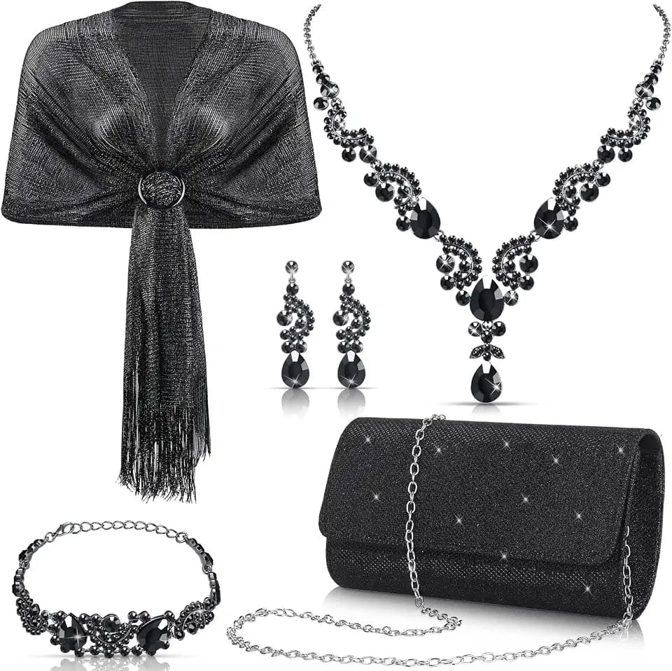 Tiamon 5 Pcs Jewelry Set Shawl Purse for Women