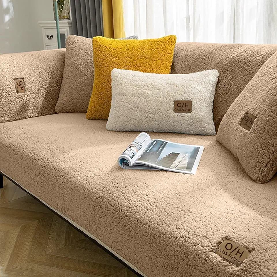 LINGKY Samt Sofabezug 1 2 3 4 Sitzer, L Form Sofaüberwurfe, Ecksofa Sofa überzug Pets Dog Couch überzug Anti-rutsch Sofaschutz, Ultra Weicher Sofaschoner (Kaffee, 90x180cm/Rechteckig)