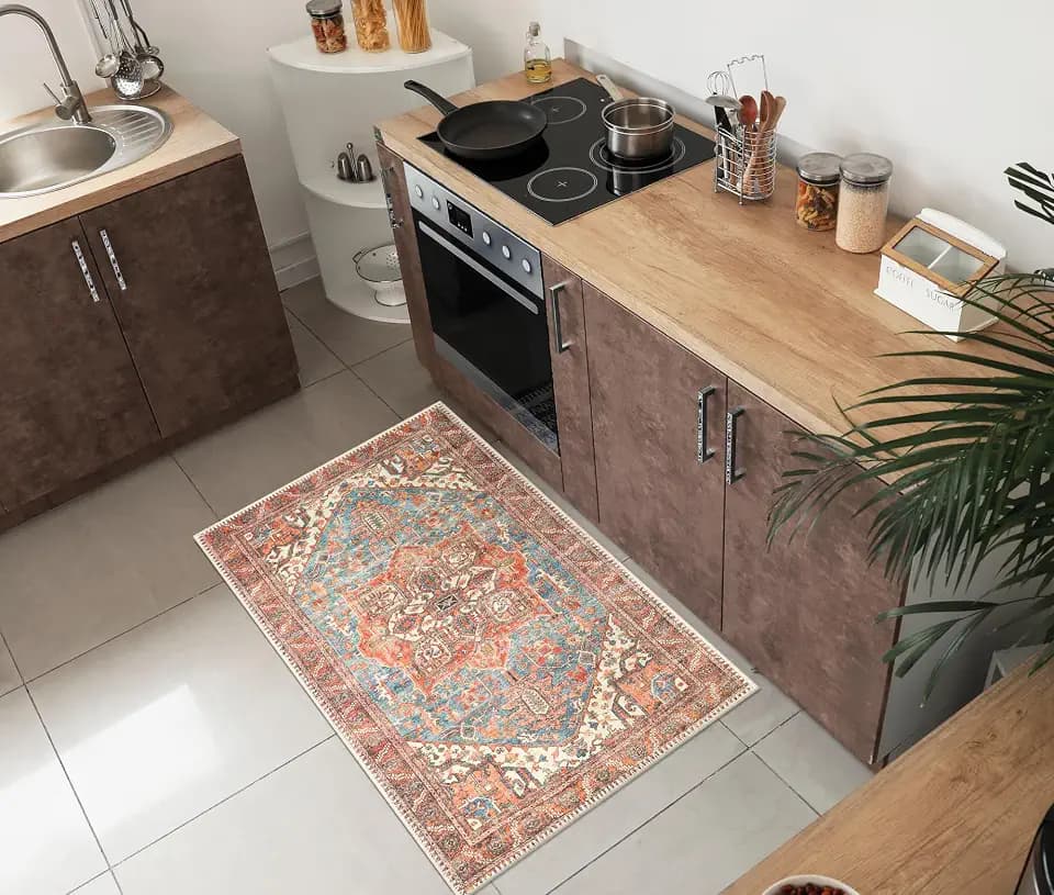 Keen Home Design Vintage Washable Entryway Rug, Non-Slip Low Pile, 2x3