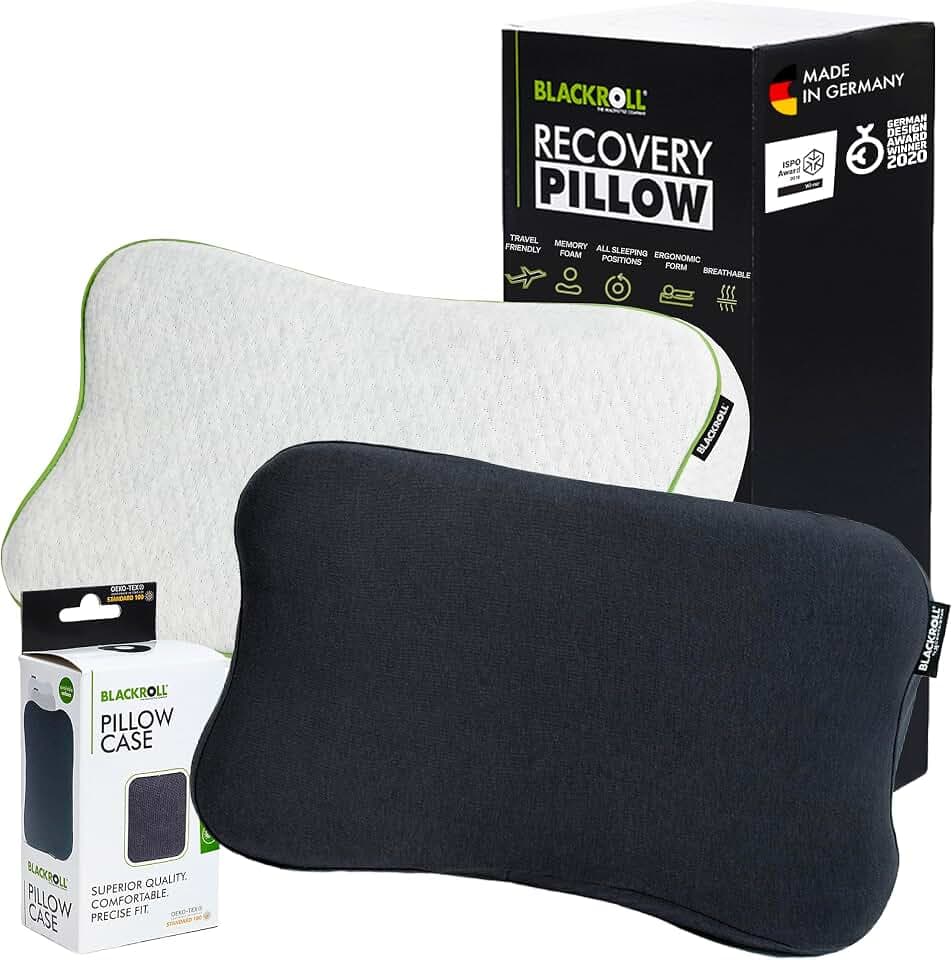 BLACKROLL® Recovery Pillow Set Jersey Anthrazit, ergonomisches HWS Nackenkissen aus Memory-Foam inkl. Zusätzlichem Bezug- Made in Germany