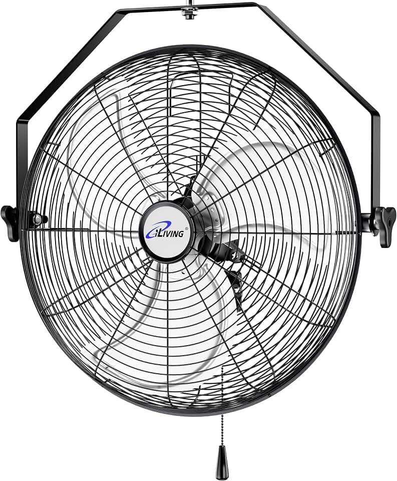 iLiving 20 Inch Wall Mount Fan, 4750 CFM High Velocity Metal Fan with 3 Speeds, Sealed Motor & 360° Tilt, Heavy Duty Wall/Ceiling Mount Fan for Garage, Warehouse, Barn, Greenhouse, Workshop