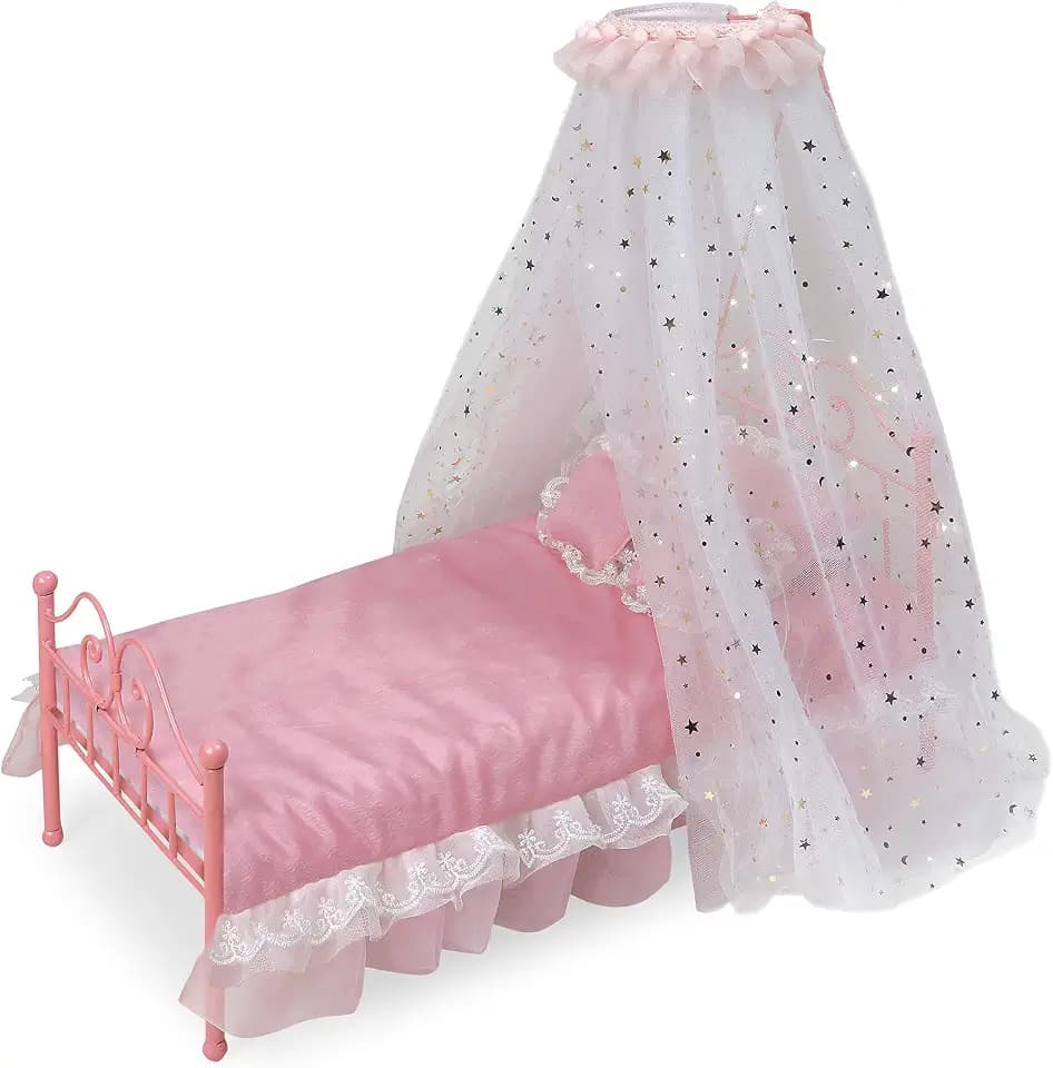 Badger Basket Starlights Doll Bed with Bedding - LED Canopy Bed Set - Pink