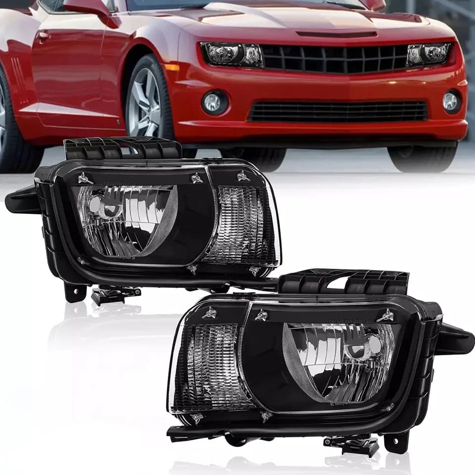 MOSTPLUS Headlight Assembly Compatible for 2010-2013 Chevrolet Camaro Halogen Models Front Lamp Bkack Housing Clear Lens Clear Corner (set of 2)