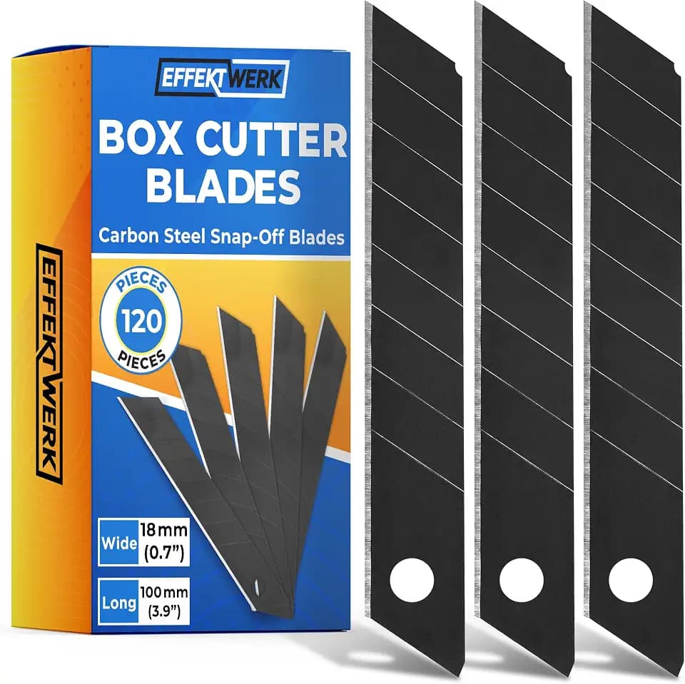 18mm Box Cutter Blades, Carbon Steel Snap Off Blade Refills, Black, 120 PK