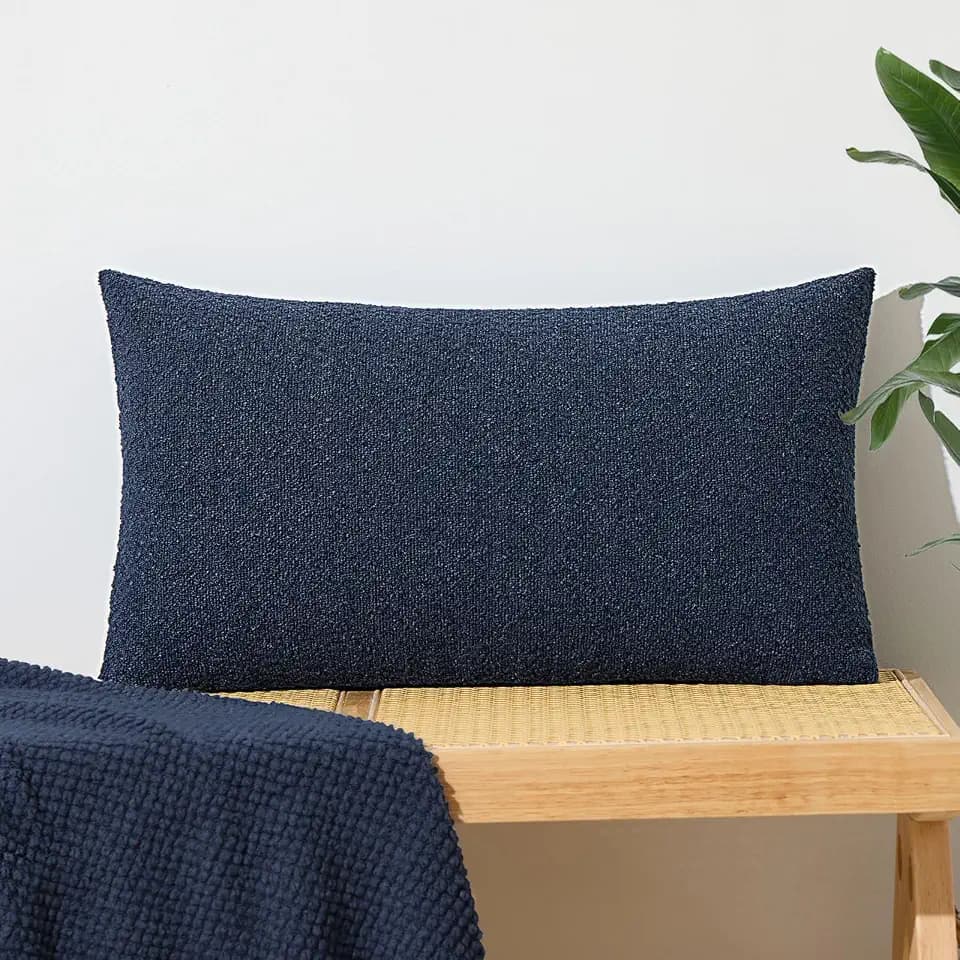 ORTIGIA Boucle Lumbar Pillow Covers 14x24 Blue Textured Body Pillowcase Neutral Pillowcases for Indoor Couch Sofa Bed Cushion Living Room Modern Cushion Cases (Cover Only)