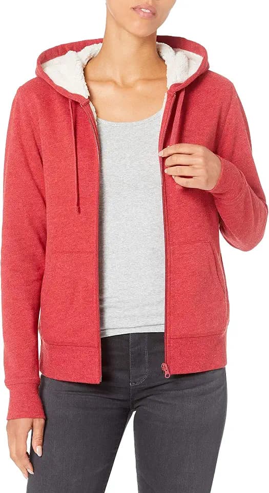 Amazon Essentials Damen Kuschelige Sherpa-Fleecejacke mit Reißverschluss und Kapuze, Normale Passform