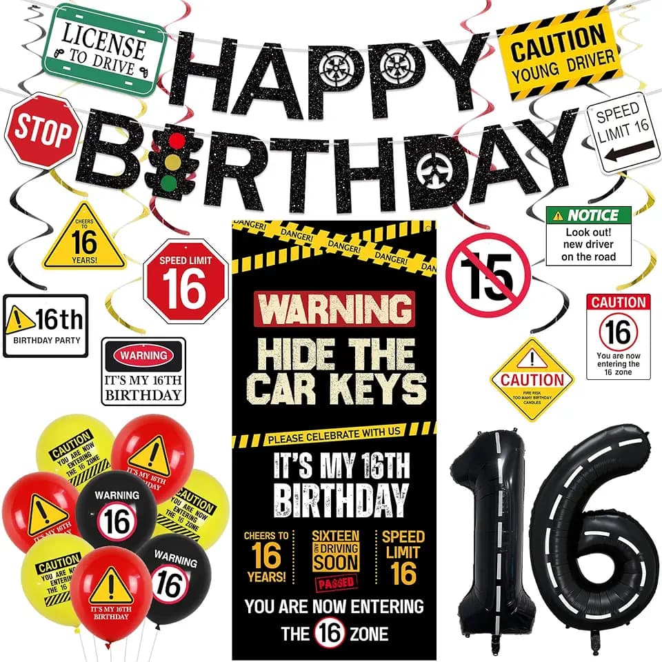 Roetyce Caution 16th Birthday Decorations Boys Girls, Hide The Car Keys