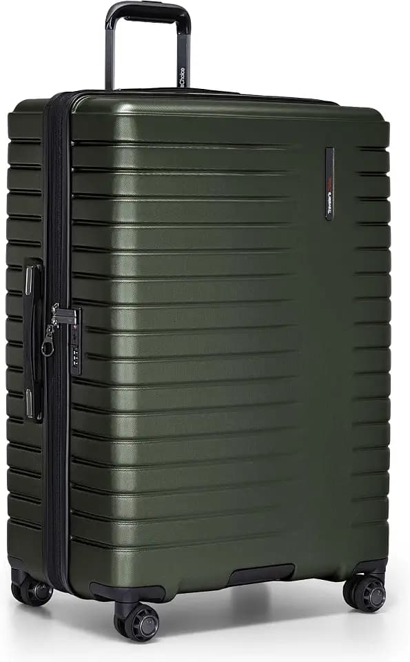 Traveler's Choice Archer Polycarbonate Hardside Spinner Luggage Set, Tie Down Straps, Green, Checked 29-Inch