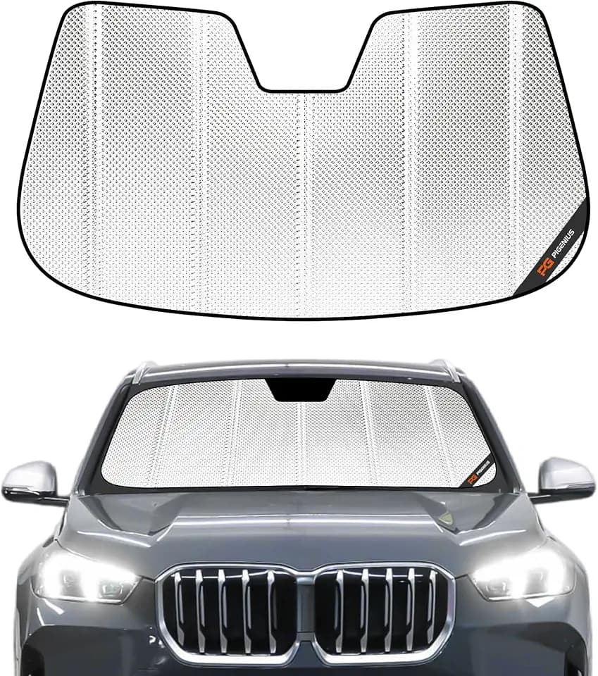Pigenius Windshield Sun Shade for BMW X1 (F48) 2016-2022, Fits sDrive28i xDrive28i. Reflective Aluminum Film Front Window Sunshade - BLAZBLOCK