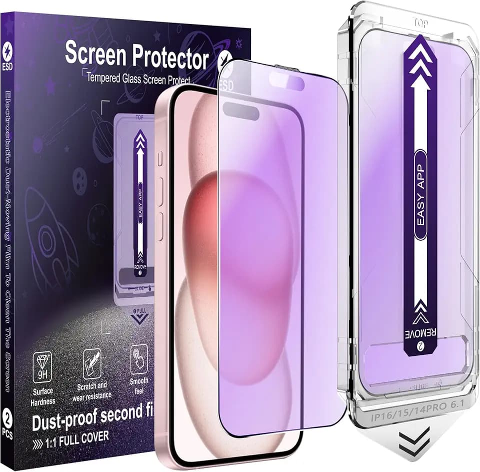 2-Pack Matte Screen Protector for iPhone 14 Pro / 15/16, Anti-Glare, Anti-Blue Light, [Easy to Install], 9H Tempered Glass, Bubble-Free, Shatterproof & Scratch Resistant