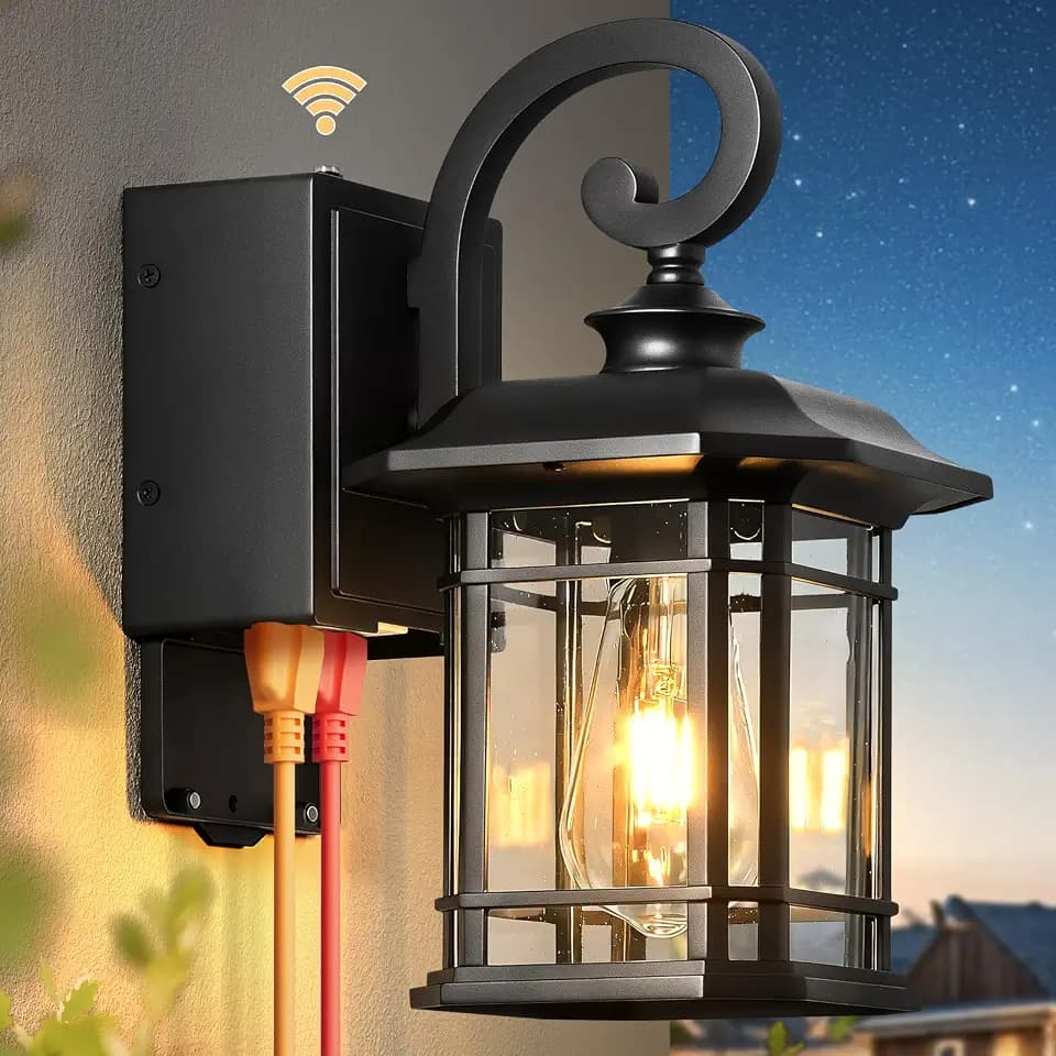 Black Dusk to Dawn Porch Light with GFCI Outlet, Anti-Rust Exterior Lights for House, Waterproof Outdoor Light Fixture with Outlet, Front Porch Light for Doorway, Yard, Patio, 100% Aluminum