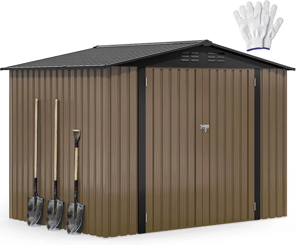 DWVO 7x5ft Metal Outdoor Storage Shed, Waterproof Tool Shed Heavy-Duty Storage Unit with Lockable Door and Vents, Ideal for Bicycles, Tools, Lawnmowers, Backyards, Patios, Lawns - Brown