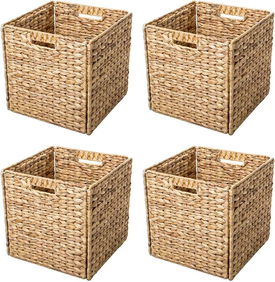 Trademark Innovations Foldable Hyacinth Storage Baskets with Iron Wire Frame (Set of 4)