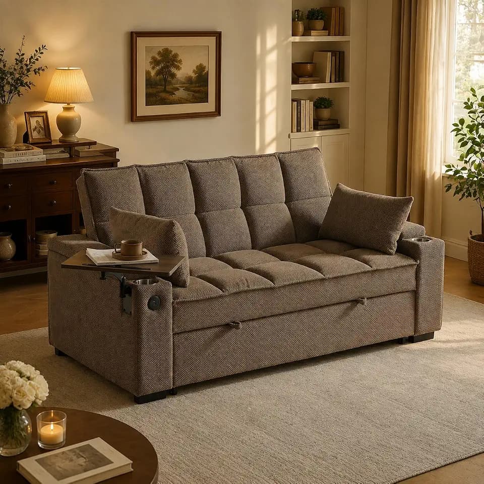 Tufted Chenille Convertible Sleeper Sofa Pull Out Couch Bed Queen Size