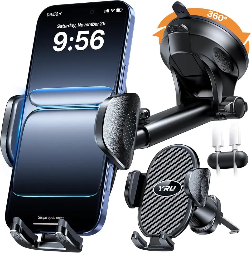 YRU【Upgraded Military-Grade & Safety Cert Universal Car Phone Holder Mount