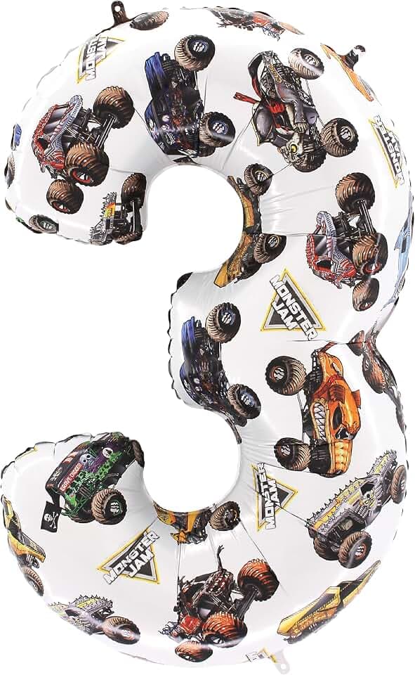 Toyland® 26" (66cm) Monster Jam™ Number 3 Foil Balloon - Large Monster Truck Birthday Balloon - Party Decoration, Air or Helium, Self Sealing