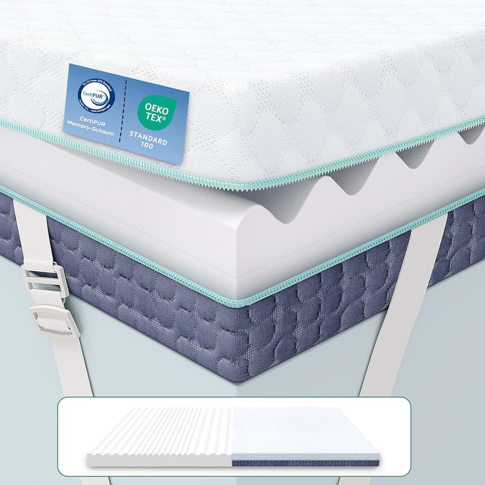 Releep Matratzen Topper 180x200cm H3 H4, 7,5cm Höhe Matratzentopper 180x200 Schlafsofa Bett Schaum, Memory Foam Mattress Topper, Boxspringbett Schlafsofa Wohnwagen, Oeko-TEX® Wende-Matratzenbezug