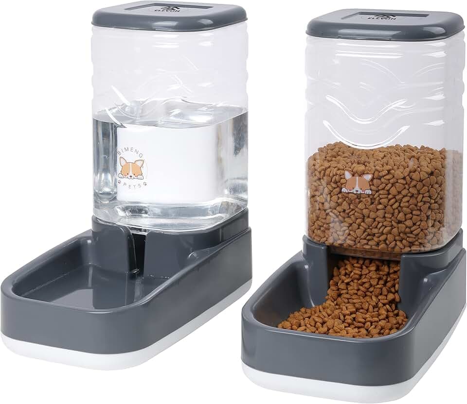 Elevon Automatic Cat Feeder, Gravity Food and Water Dispenser Bowl Set for Small Medium Dogs Animals, Pet Feeder Dispenser Storage Food, 3.8L Large Capacity, Gray