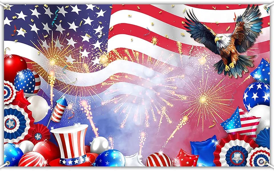 Avezano 4th of July Backdrop Happy 4th of July Banner Independence Day Memorial Day Portrait Background Red Blue Patriotic July Fourth National Veterans Day Party Decorations 70.8x43.3 inch