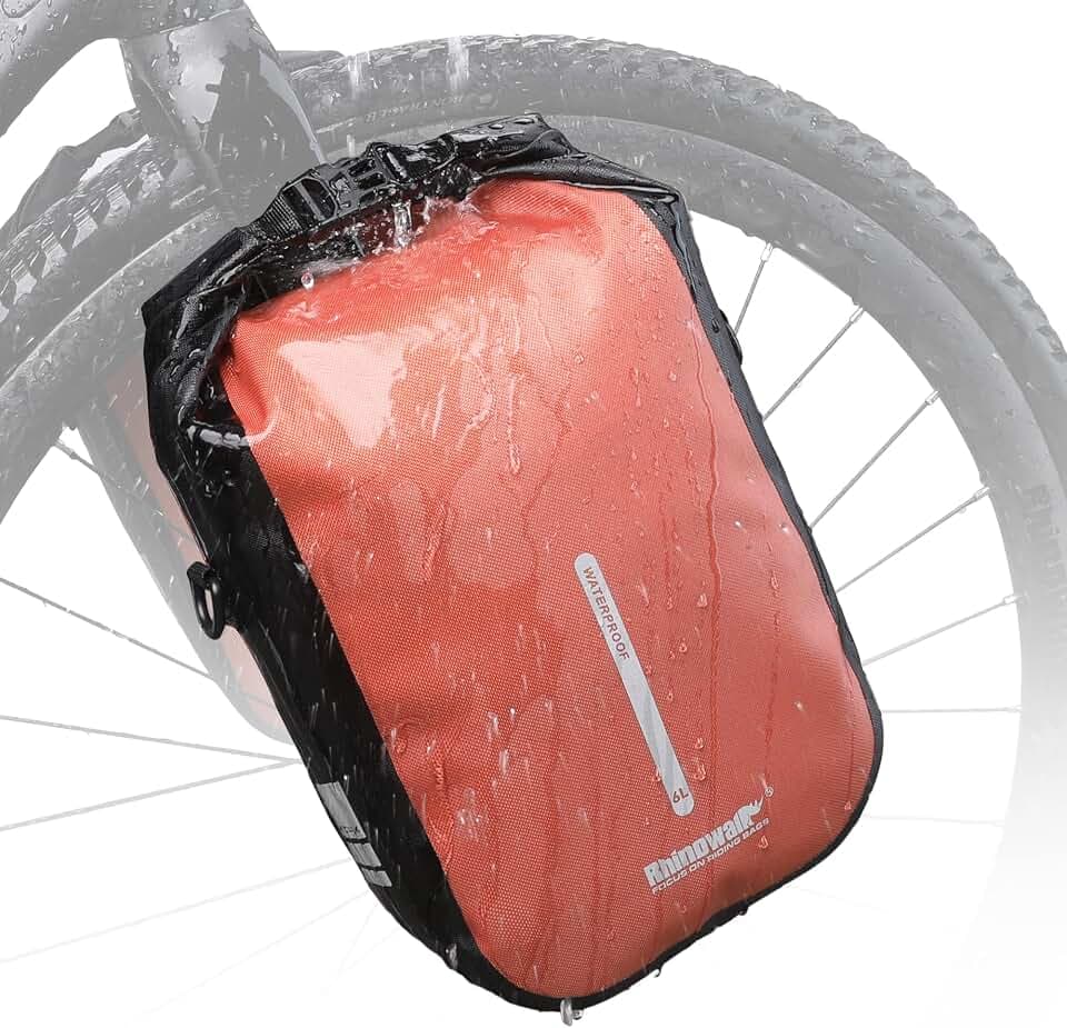 Rhinowalk Bike front fork Waterproof Bag Bike Pannier Bag Saddle Bag Fork Bag Rack Bicycle Bag Shoulder Bag for E-Scooter Mountain Bike Accessories [Orange 6L]